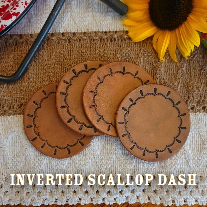 inverted scallop dash handmade leather coasters-seconds