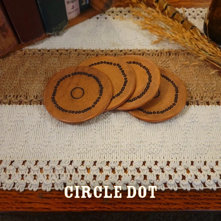 circle dot handmade leather coasters-seconds