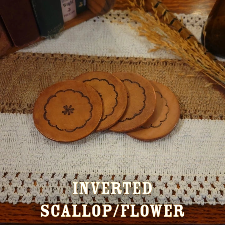 inverted scallop flower handmade leather coasters-seconds