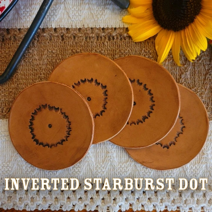 inverted starburst dot handmade leather coasters-seconds