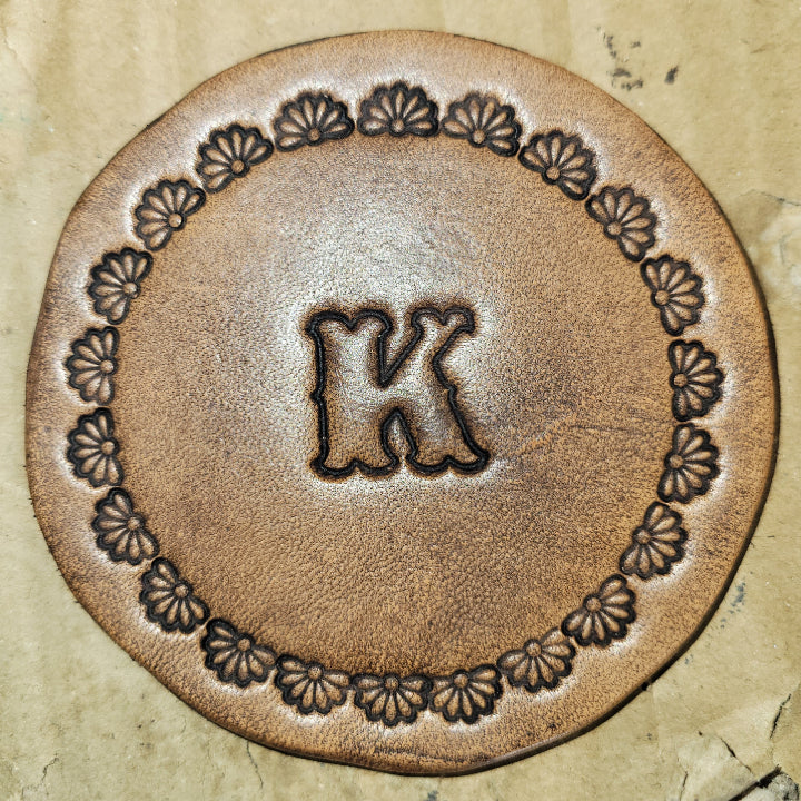 custom coaster with one 3/4" letter K