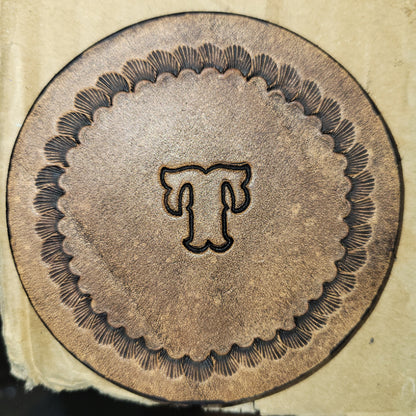 custom coaster with one 3/4" letter T