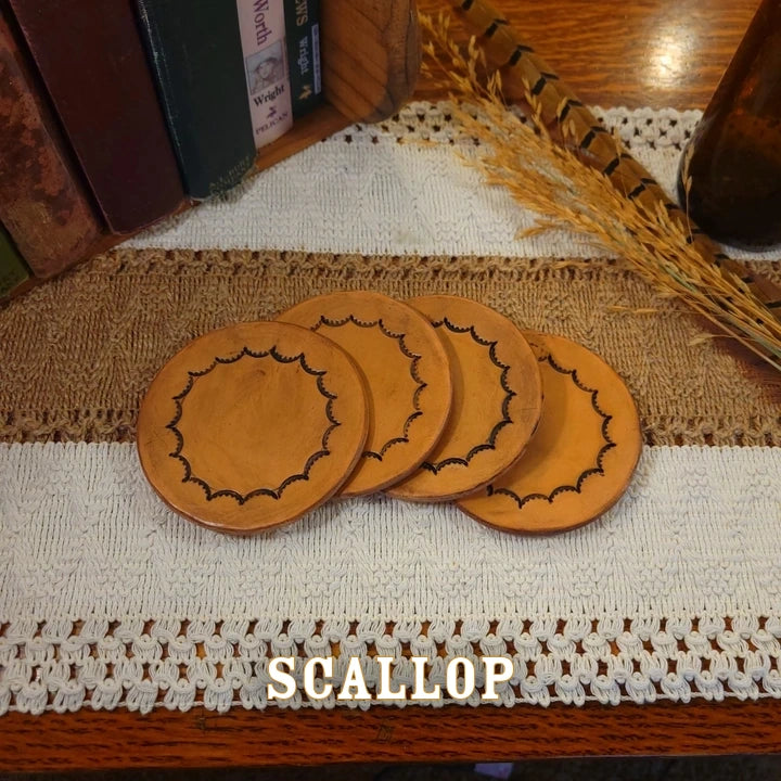 scallop handmade leather coasters-seconds