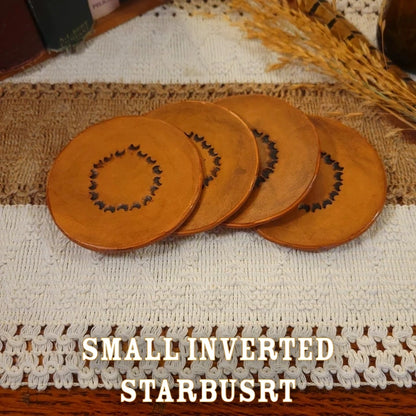 small inverted starburst handmade leather coasters-seconds