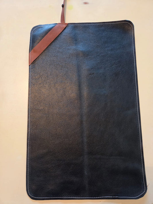 a dark blue leather portable changing mat